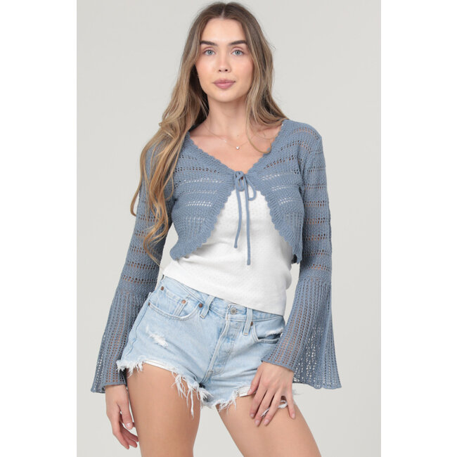 Angie Angie Bell Sleeve Front Tie Crop Cardigan (XHQ87)