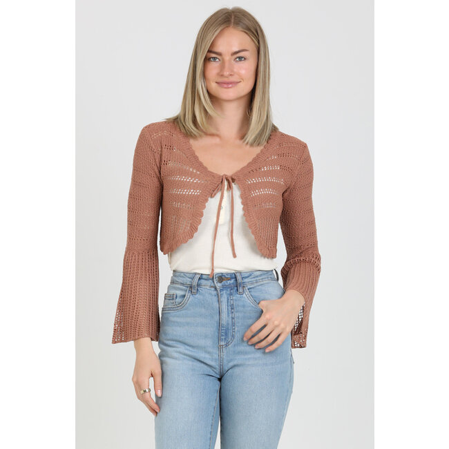 Angie Angie Bell Sleeve Front Tie Crop Cardigan (XHQ87)