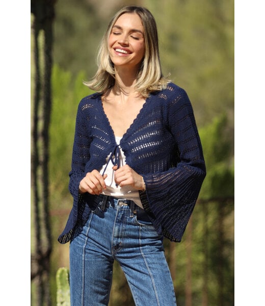 Angie Angie Bell Sleeve Front Tie Crop Cardigan (XHQ87)
