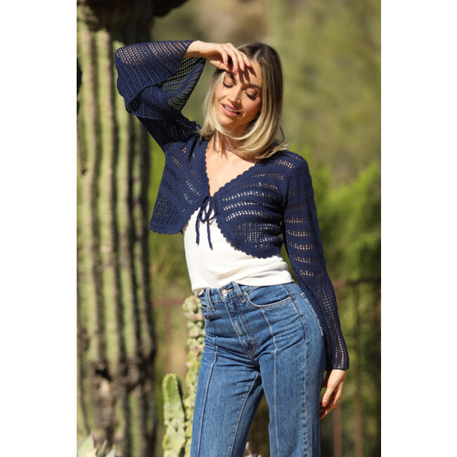 Angie Angie Bell Sleeve Front Tie Crop Cardigan (XHQ87)