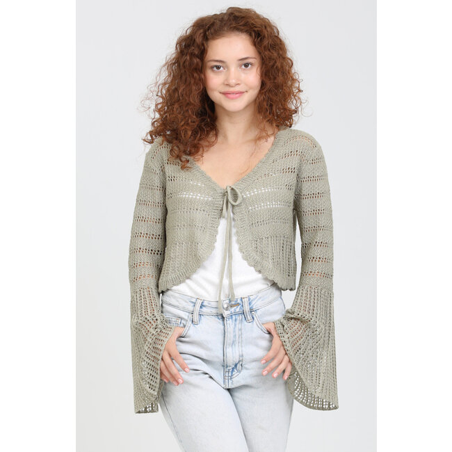 Angie Angie Bell Sleeve Front Tie Crop Cardigan (XHQ87)