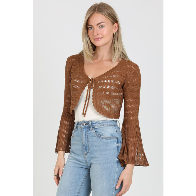 Angie Angie Bell Sleeve Front Tie Crop Cardigan (XHQ87)