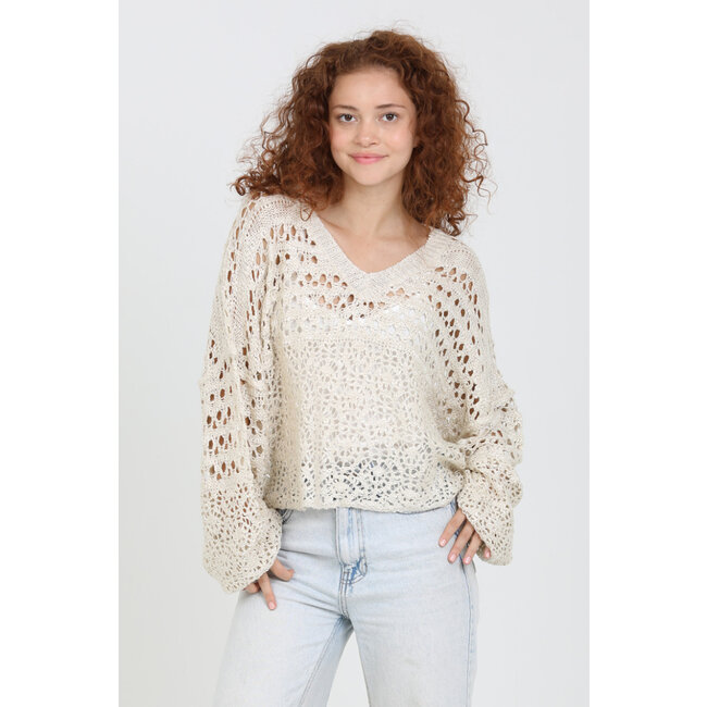 Angie Open Knit Pullover V-Neck (XHS52)