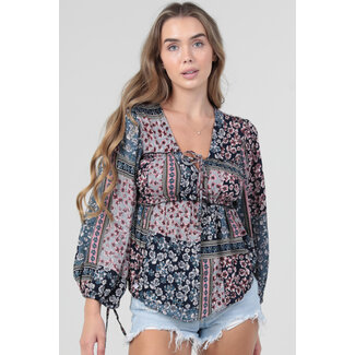 Angie ANGIE LONG SLEEVE TIE RUFFLE TOP (C2D45)