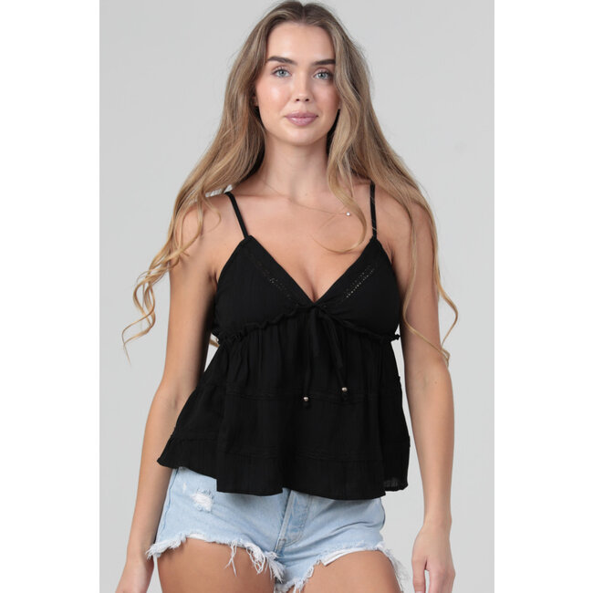 Angie Angie V-Neck Lace Trim Tank(C2C99)