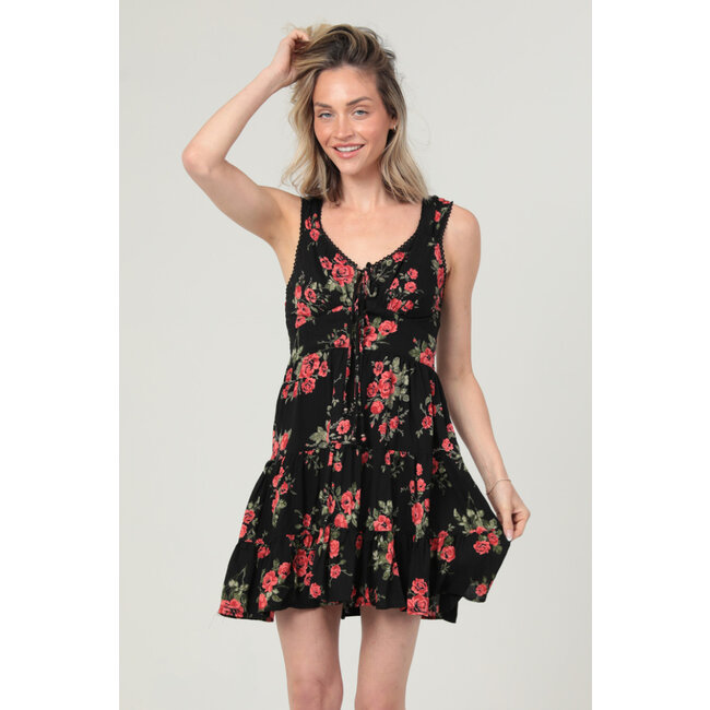 Angie Angie Wide Strap Printed Dress With Tie Front (C4E86)