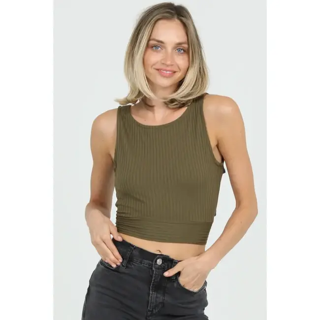 Angie Angie Rib Knit Criss Cross Back Tie Waist Top (X2DU9)