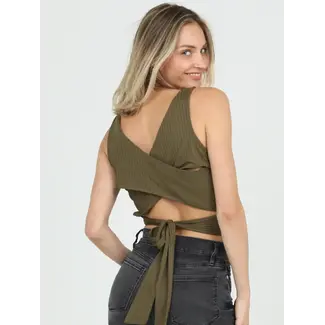 Angie Angie Rib Knit Criss Cross Back Tie Waist Top (X2DU9)