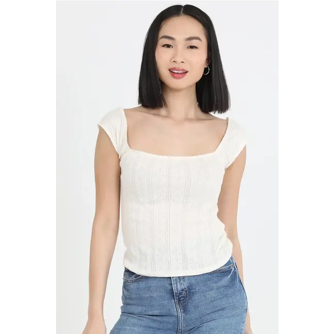 Angie Angie Cap Slv Pointelle Top (X2EB2) ASIS