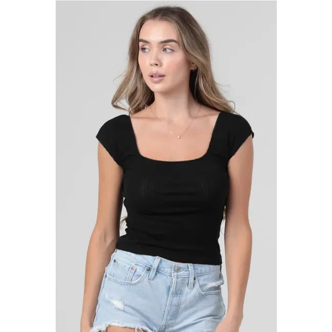 Angie Cap Slv Pointelle Top (X2EB2) ASIS