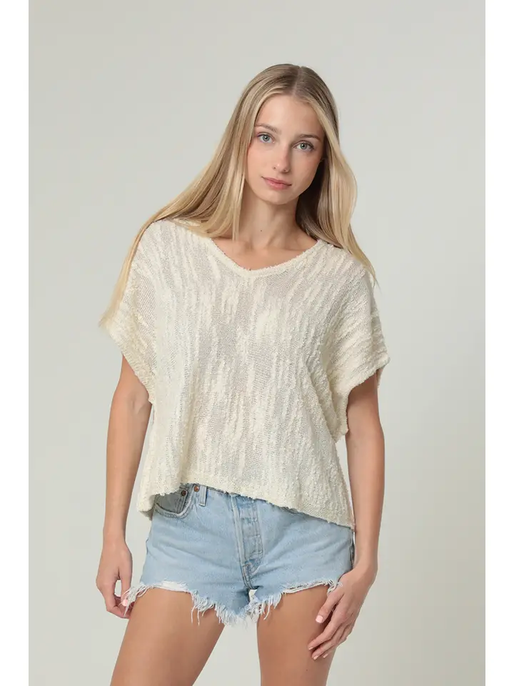 Angie Slubby Metallic Threads V Neck Short Sleeve Knit Pullover (XHS86 ...