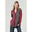 Angie Angie LS Plaid Button Up Acid Washed Top (C2D21)