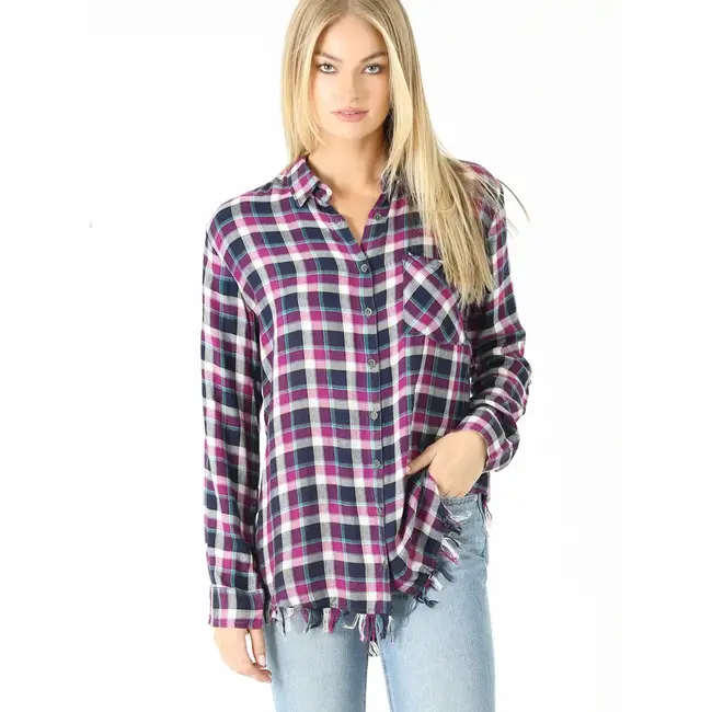 Angie Angie Plaid Flannel Fringe Hem (B2U78)