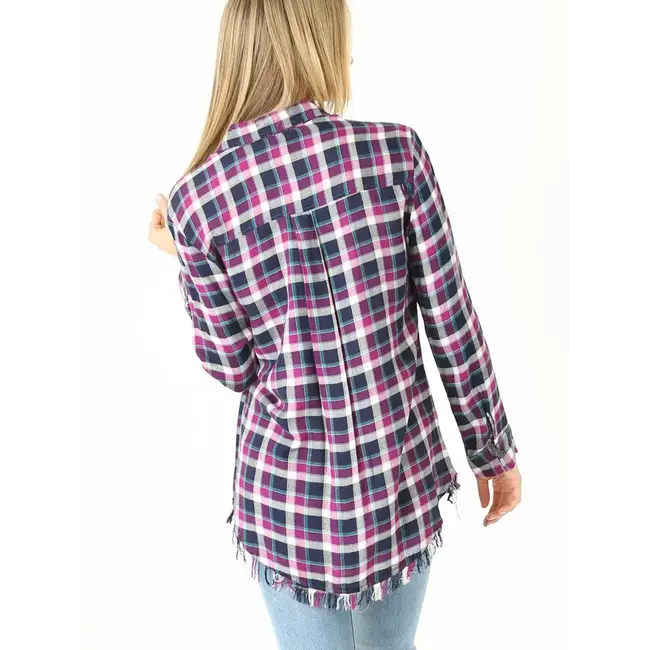 Angie Angie Plaid Flannel Fringe Hem (B2U78)