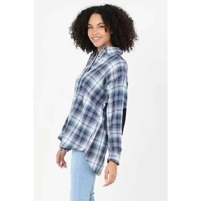 Angie Angie Elbow Patch Plaid Top (C2162)
