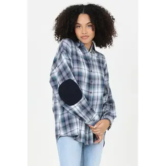 Angie Angie Elbow Patch Plaid Top (C2162)