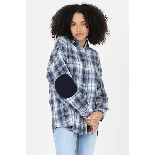 Angie Angie Elbow Patch Plaid Top (C2162)