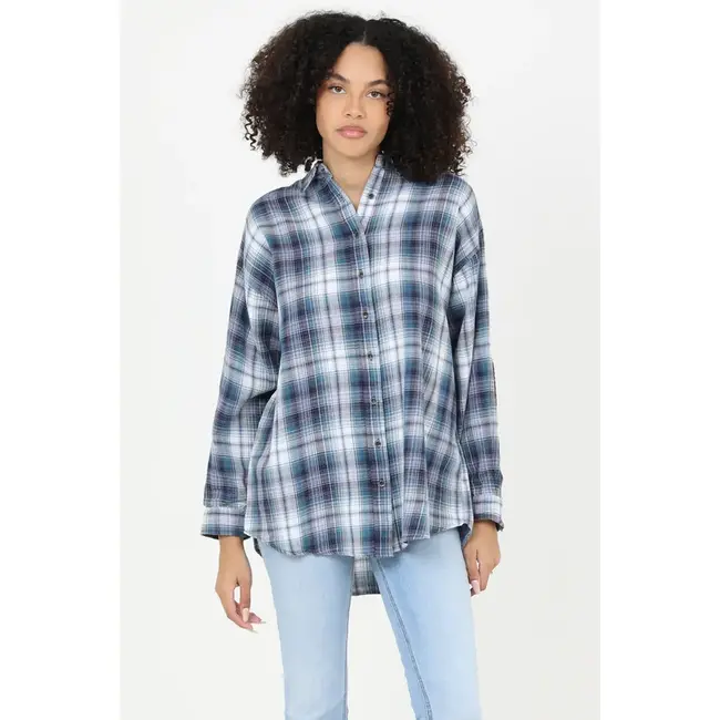 Angie Angie Elbow Patch Plaid Top (C2162)