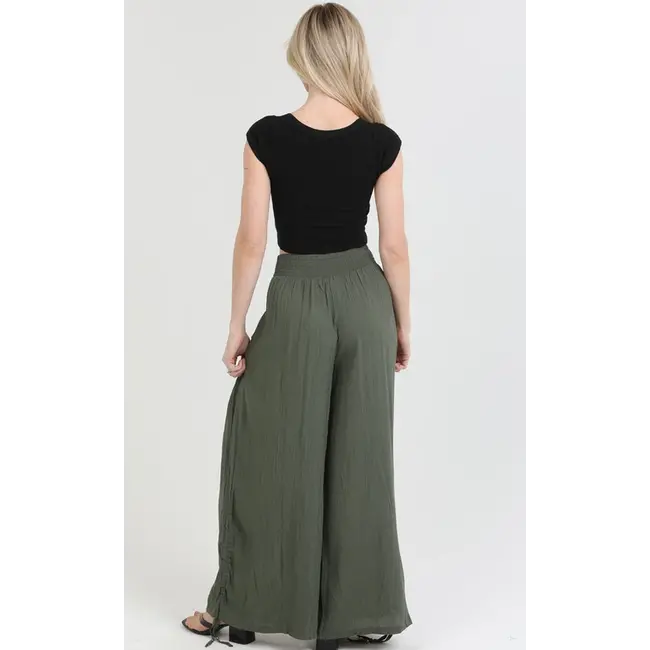 Angie Angie Cinched Side Leg Wide Pants (B3710)