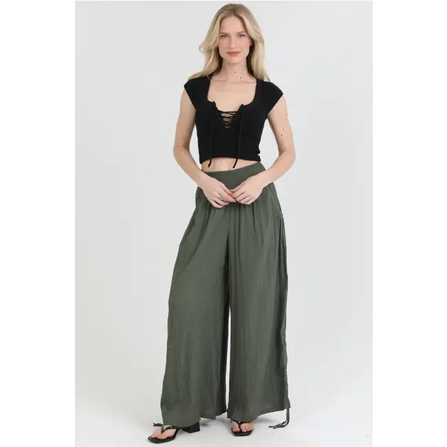 Angie Angie Cinched Side Leg Wide Pants (B3710)