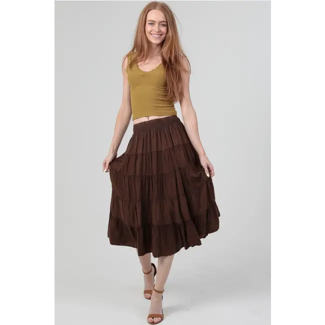 Angie Tired Smocked Waist Midi Skirt (B6A73) - Creations