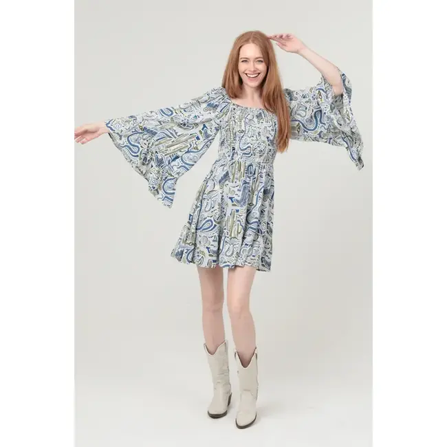 Angie Angie Smocked Bodice Dress W Flutter Sleeves (C4468)