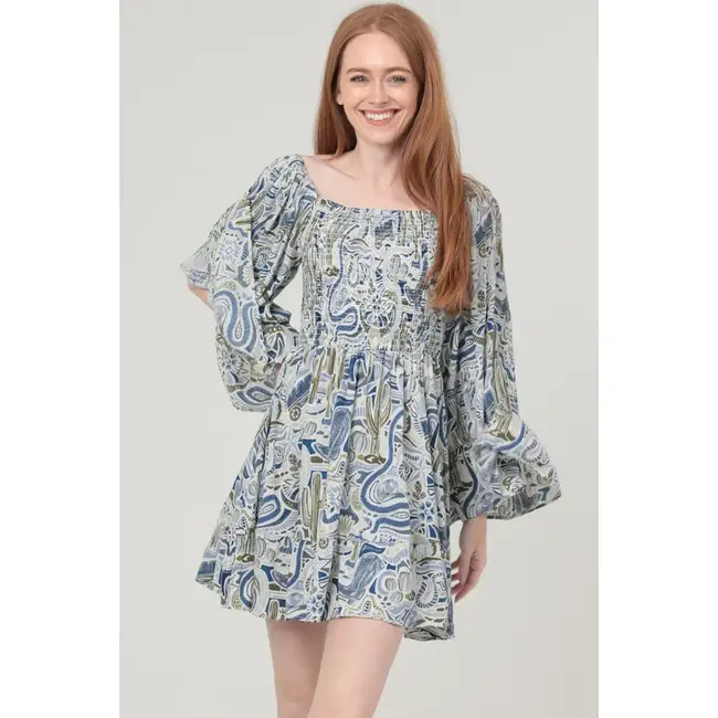 Angie Smocked Bodice Dress W Flutter Sleeves (C4468)
