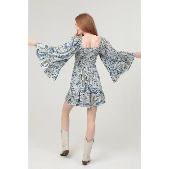 Angie Smocked Bodice Dress W Flutter Sleeves (C4468)