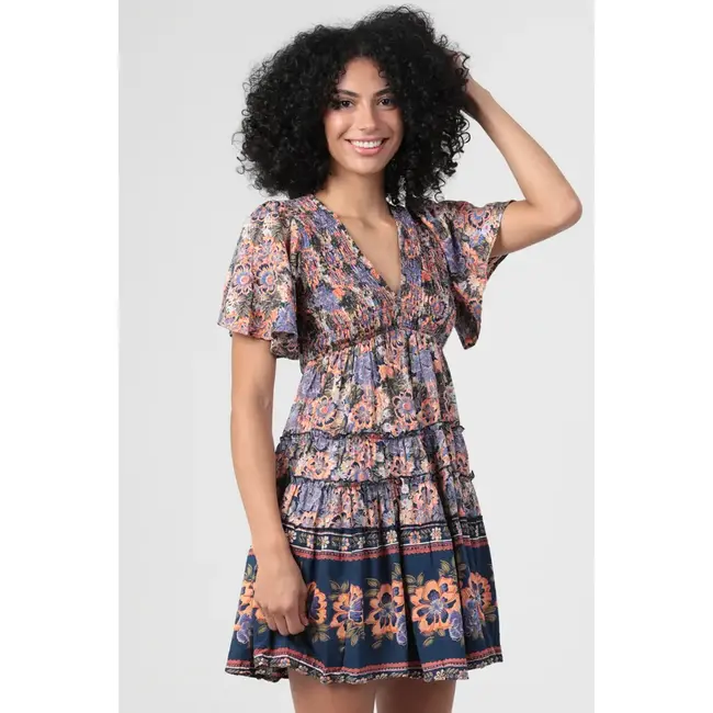 Angie Angie V Neck Flutter Sleeve Dress (C4G26)