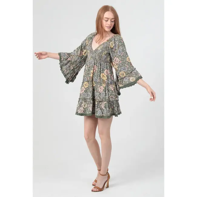 Angie Angie Dress with Crochet on Sleeve Hem and Dress Hem (C4H74)