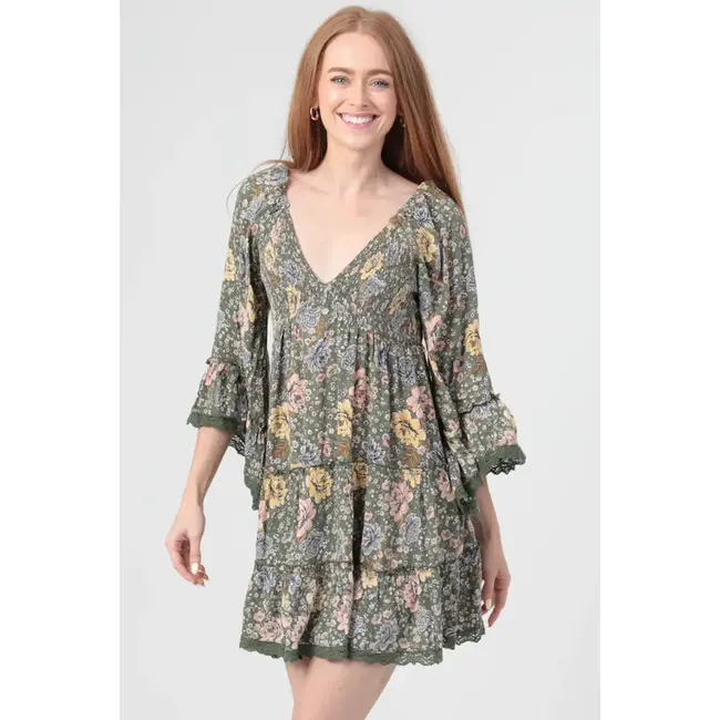 Angie Angie Dress with Crochet on Sleeve Hem and Dress Hem (C4H74)