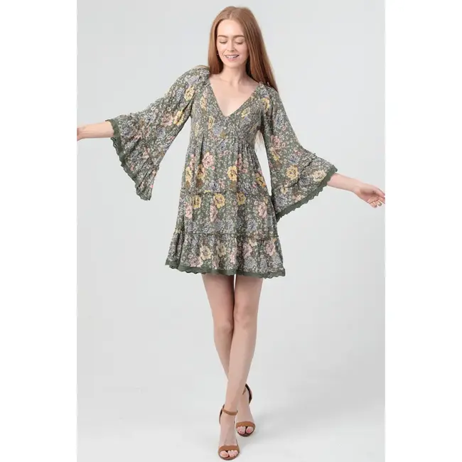 Angie Angie Dress with Crochet on Sleeve Hem and Dress Hem (C4H74)