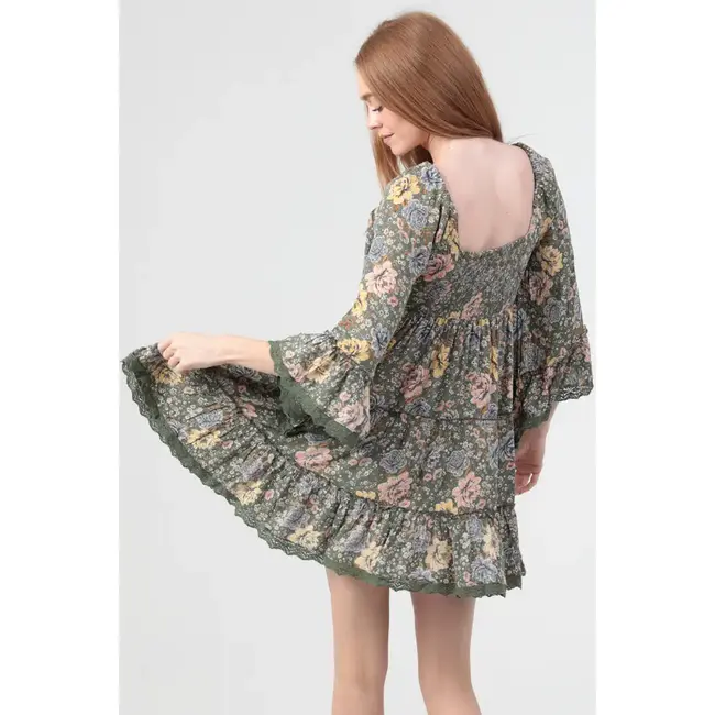 Angie Angie Dress with Crochet on Sleeve Hem and Dress Hem (C4H74)