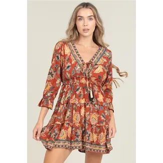 Angie Angie V-Neck w/Tassles Tiered Dress (F4E62)