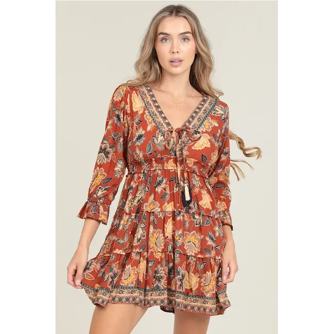 Angie Angie V-Neck w/Tassles Tiered Dress (F4E62)