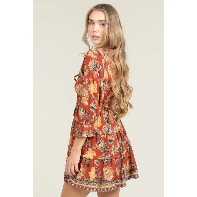 Angie Angie V-Neck w/Tassles Tiered Dress (F4E62)