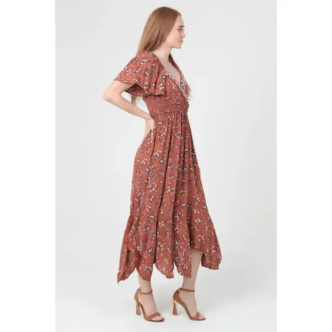 Angie Angie Short Sleeved Embroidered Maxi Dress (H4537)