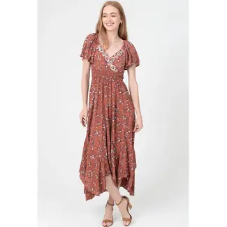 Angie Angie Short Sleeved Embroidered Maxi Dress (H4537)