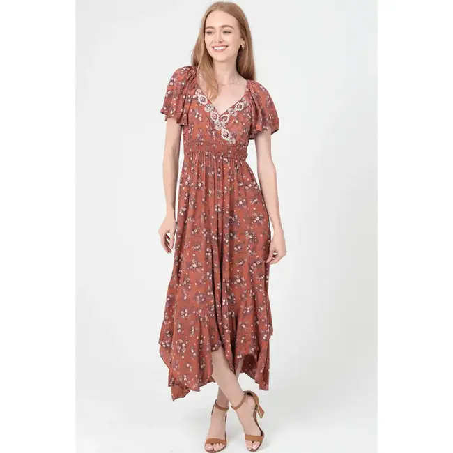 Angie Angie Short Sleeved Embroidered Maxi Dress (H4537)