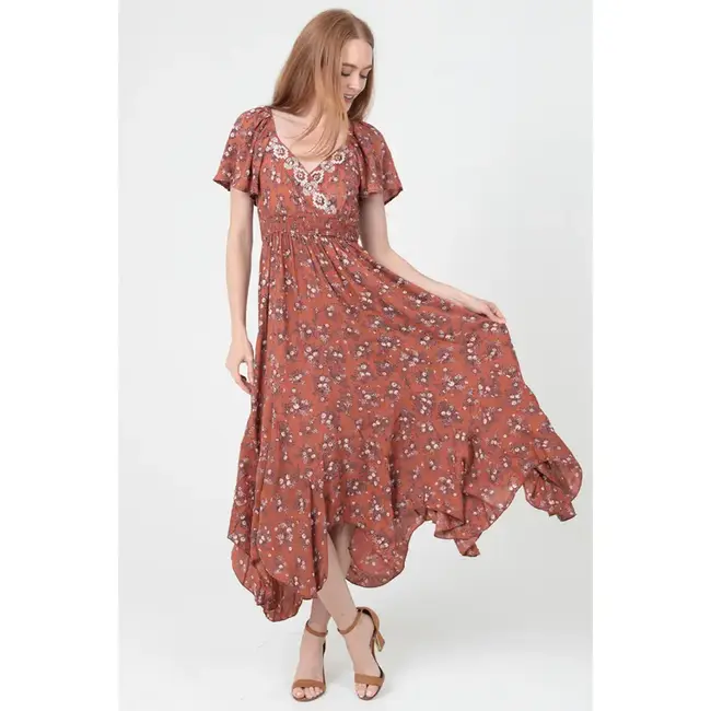 Angie Angie Short Sleeved Embroidered Maxi Dress (H4537)