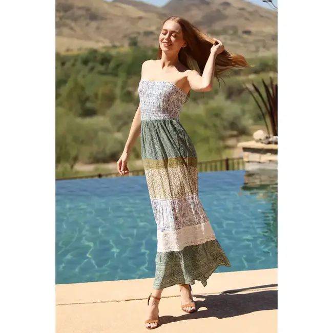 Angie Smocked Sleeveless Maxi Dress (C4D78)