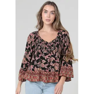 Angie Angie Bell Slv Smocked Top (C2584)