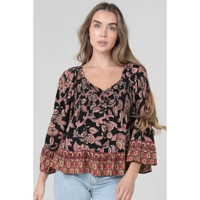 Angie Angie Bell Slv Smocked Top (C2584)
