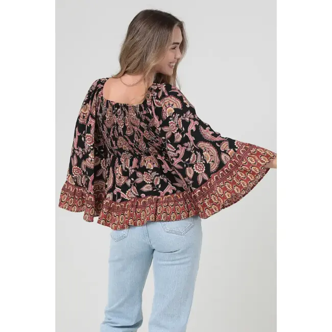 Angie Angie Bell Slv Smocked Top (C2584)