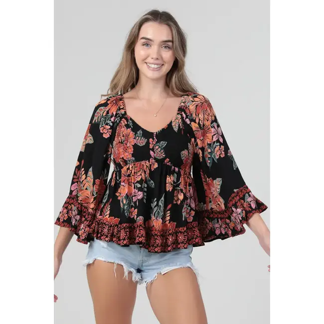 Angie Angie Bell Slv Smocked Top (C2584)