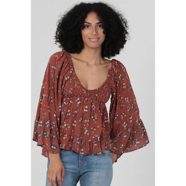 Angie Angie Bell Slv Smocked Top (C2584)