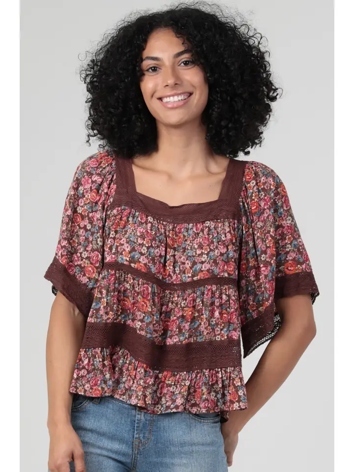 Angie Crochet Trim Top (C2D59) - Creations Boutique
