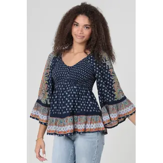 Angie Angie VNeck Wide Ruffle Hem LS Top (C2E00)