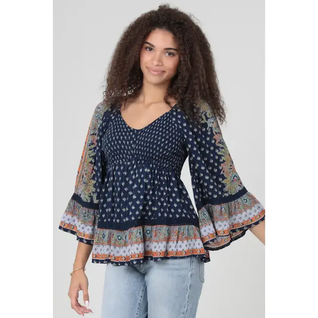 Angie Angie VNeck Wide Ruffle Hem LS Top (C2E00)