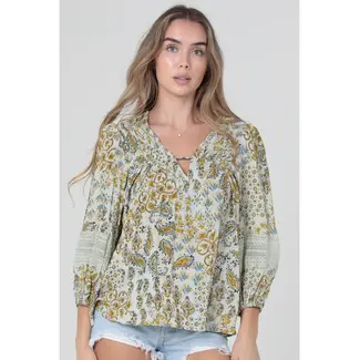 Angie Angie Long Sleeve V-Neck Top  (C2E26)